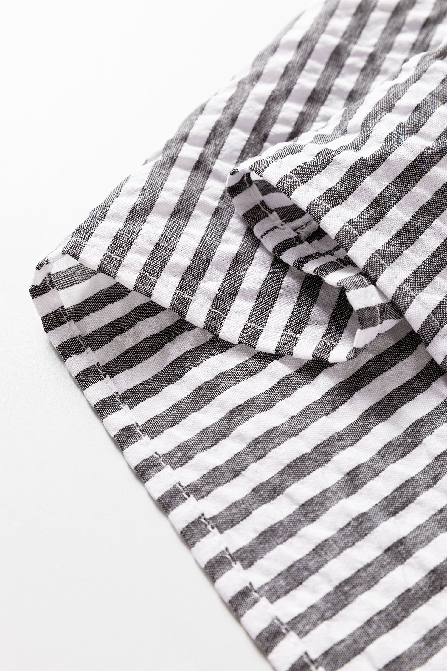 Dark Grey Striped Print Contrast Patchwork Detail Split Neck Blouse-Tops/Blouses & Shirts-[Adult]-[Female]-2022 Online Blue Zone Planet