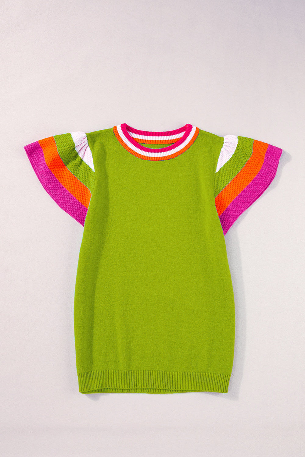 Color Block Round Neck Knit Top-TOPS / DRESSES-[Adult]-[Female]-Lime-S-2022 Online Blue Zone Planet