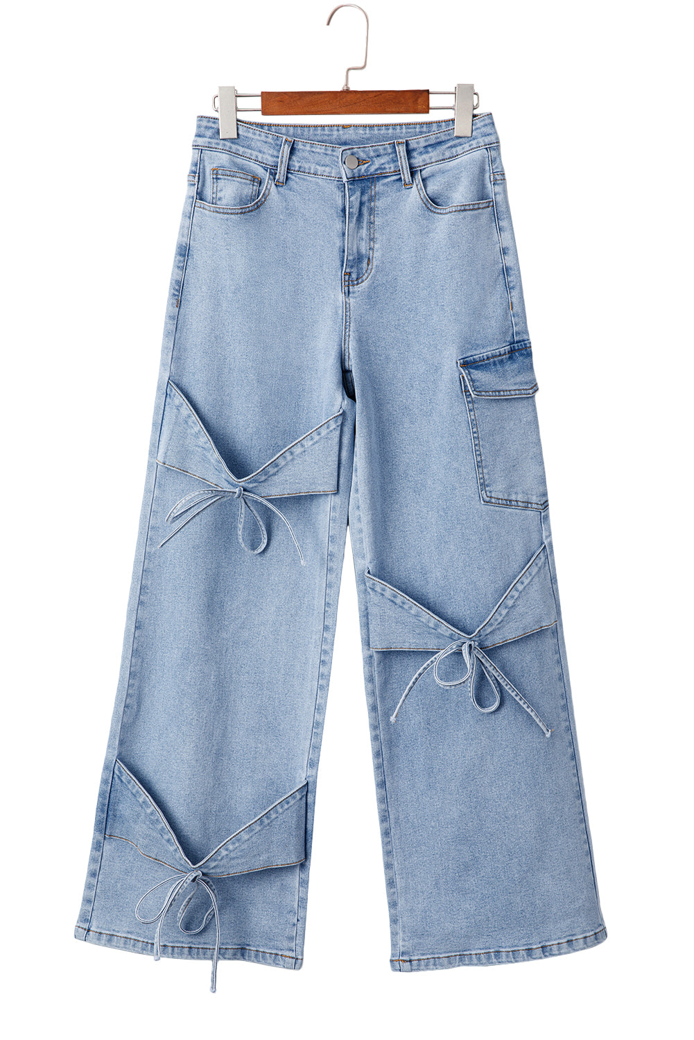 Beau Blue Bowknot Decor Boyfriend Cargo Jeans-Bottoms/Jeans-[Adult]-[Female]-2022 Online Blue Zone Planet