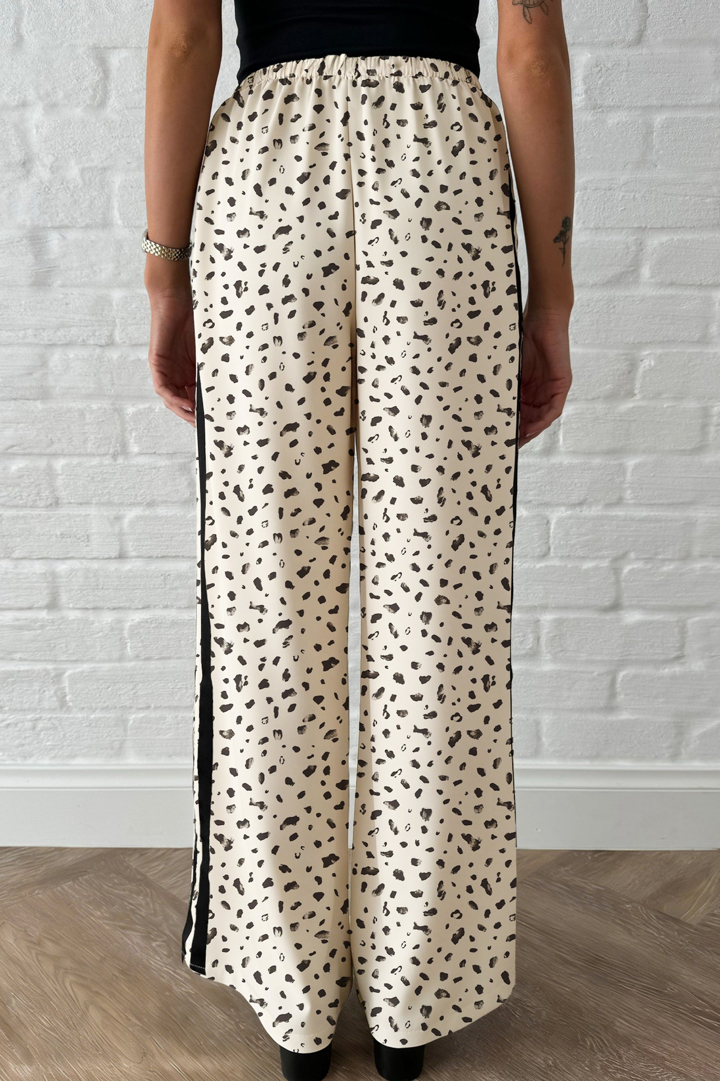 Beige Leopard Print Side Stripe Detail Loose Drawstring Pants-Bottoms/Pants & Culotte-[Adult]-[Female]-2022 Online Blue Zone Planet