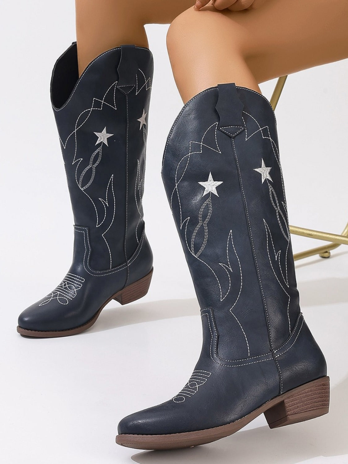 Star Point Toe Block Heel Boots-BOOTS-[Adult]-[Female]-Dark Navy-36(US5)-2022 Online Blue Zone Planet