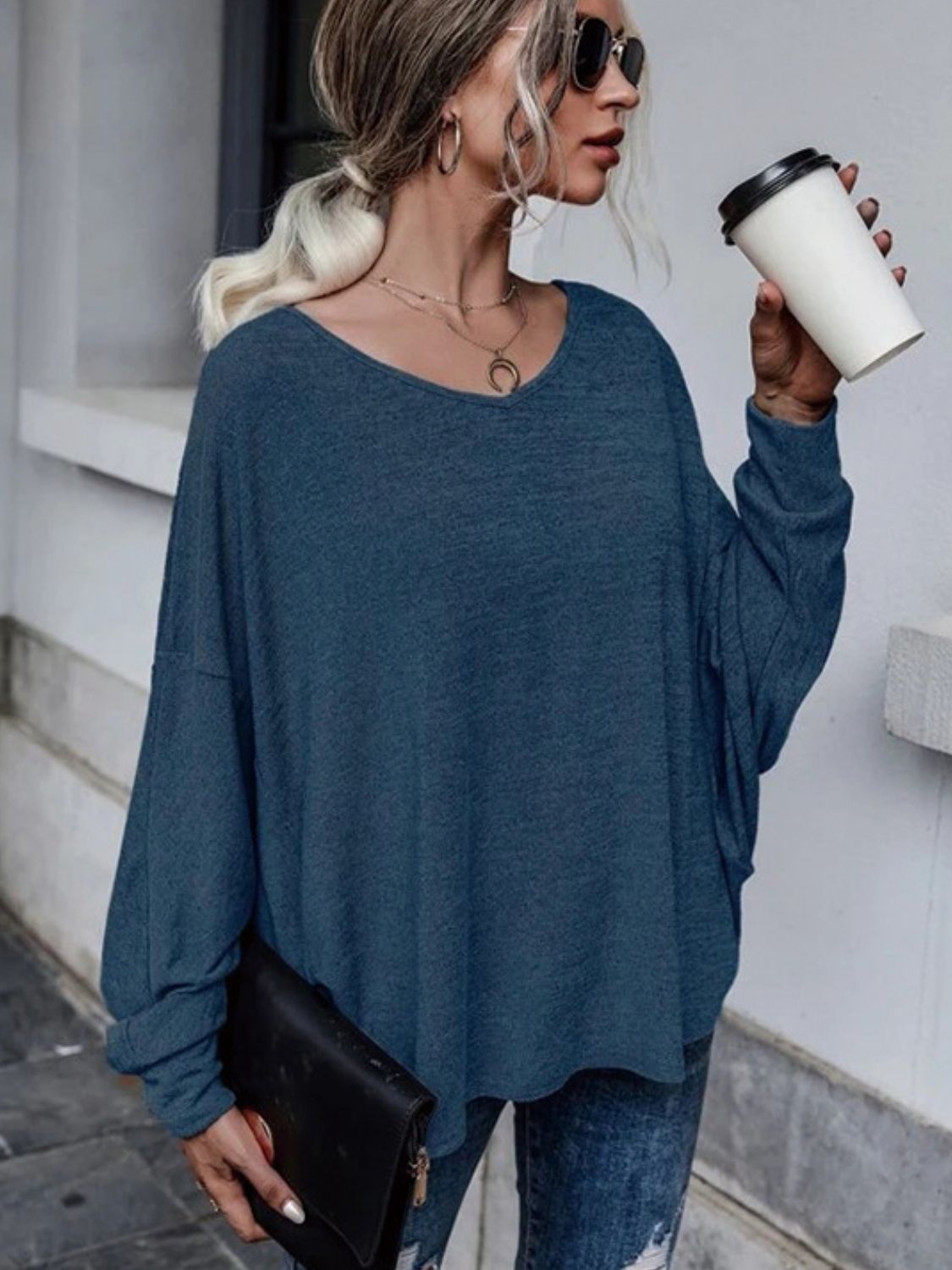 Full Size Double Tie Drop Shoulder Long Sleeve T-Shirt-TOPS / DRESSES-[Adult]-[Female]-2022 Online Blue Zone Planet