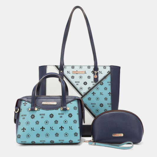 Nicole Lee USA 3-Piece Color Block Handbag Set-HANDBAGS-[Adult]-[Female]-BLUE-One Size-2022 Online Blue Zone Planet