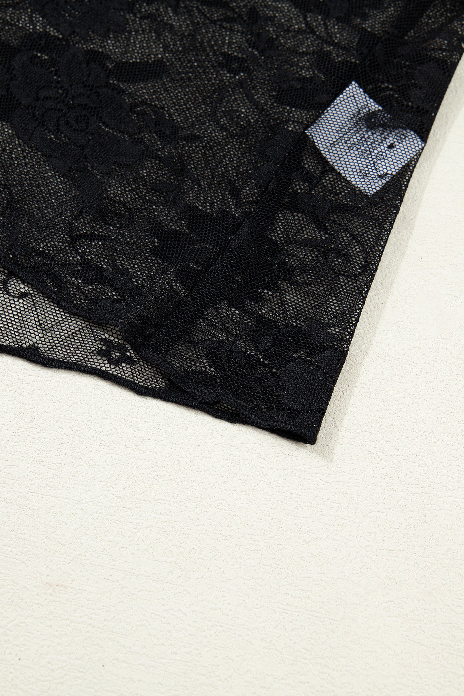 Black Floral Lace Mesh Short Sleeve Sheer Top-Tops/Tops & Tees-[Adult]-[Female]-2022 Online Blue Zone Planet