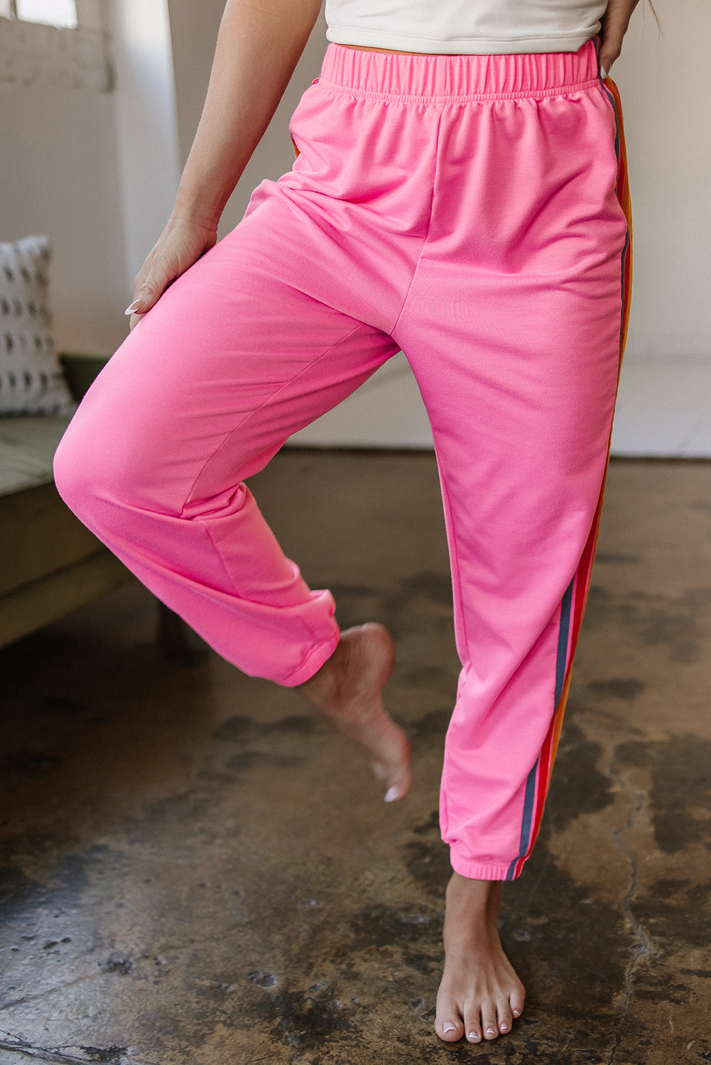 Pink Counting Rainbows High Waist Sweatpants-Tops / Dresses-[Adult]-[Female]-2022 Online Blue Zone Planet