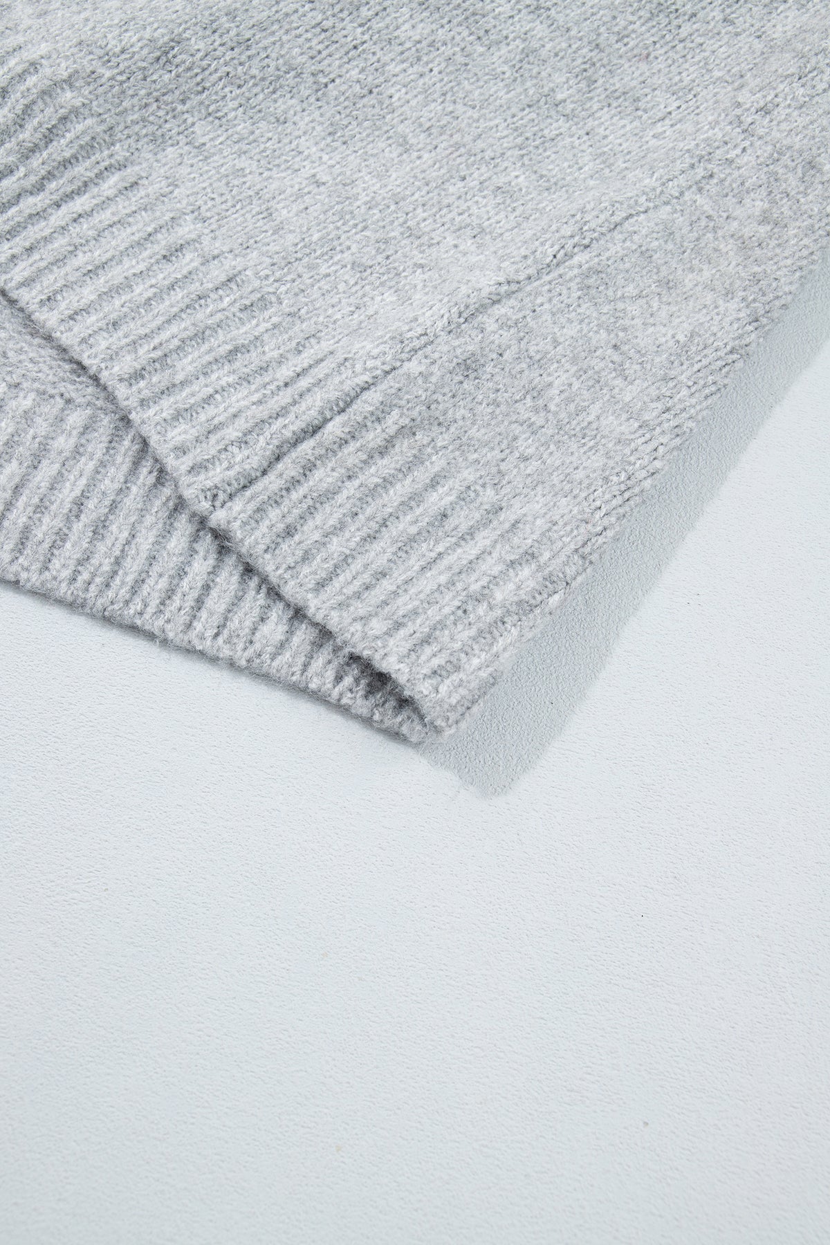 Gray Geometric Detail Round Neck Winter Sweater