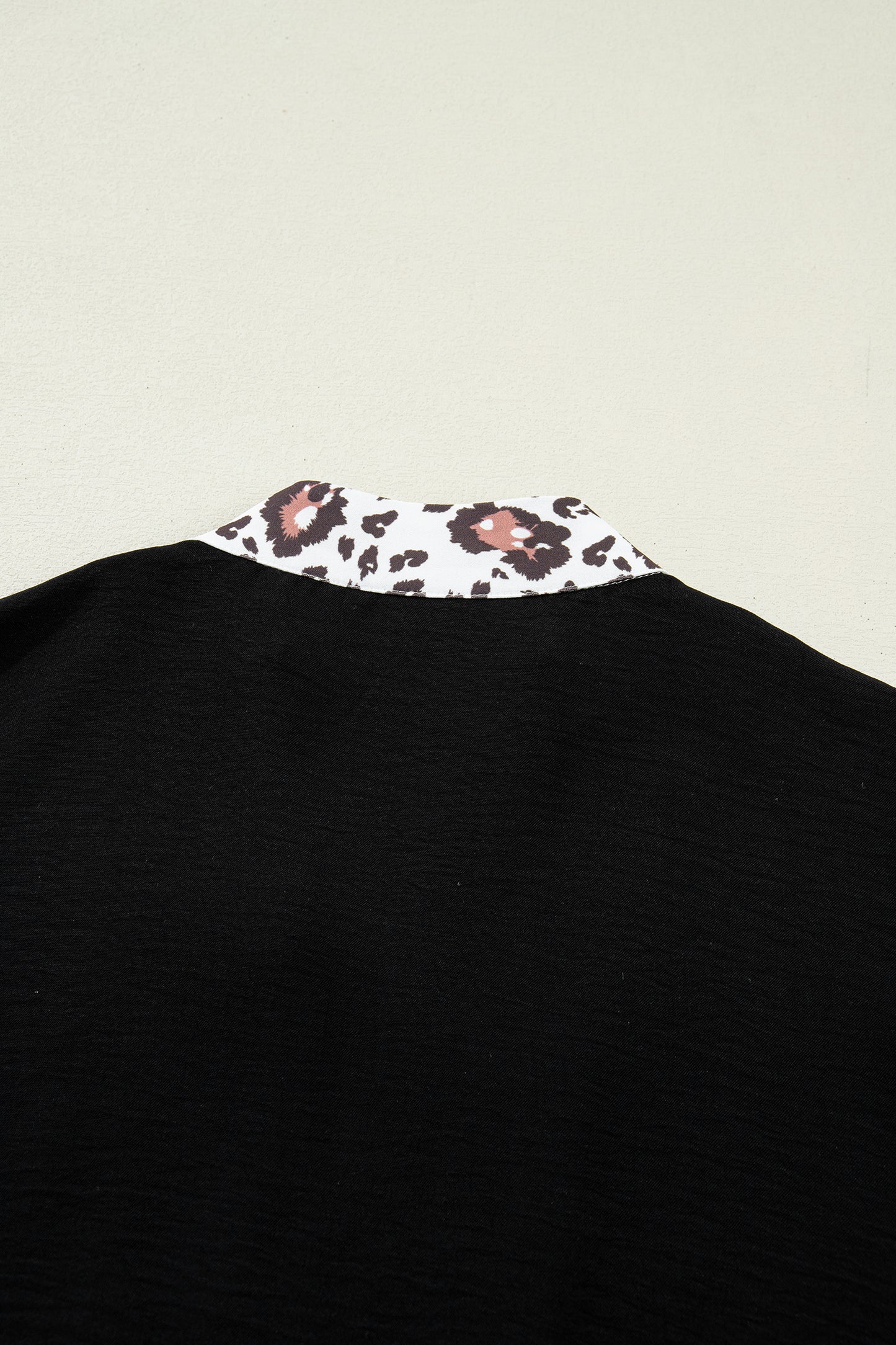 Black Dolman Half Sleeve Leopard Patchwork Trim V Neck Blouse