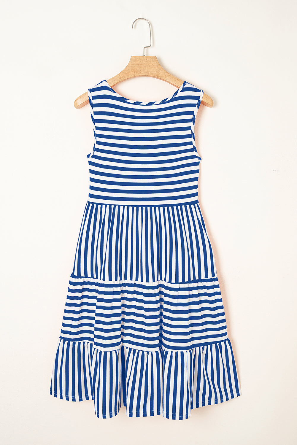 Sky Blue Stripe U Neck Sleeveless Loose Fit Mini Dress-TOPS / DRESSES-[Adult]-[Female]-2022 Online Blue Zone Planet
