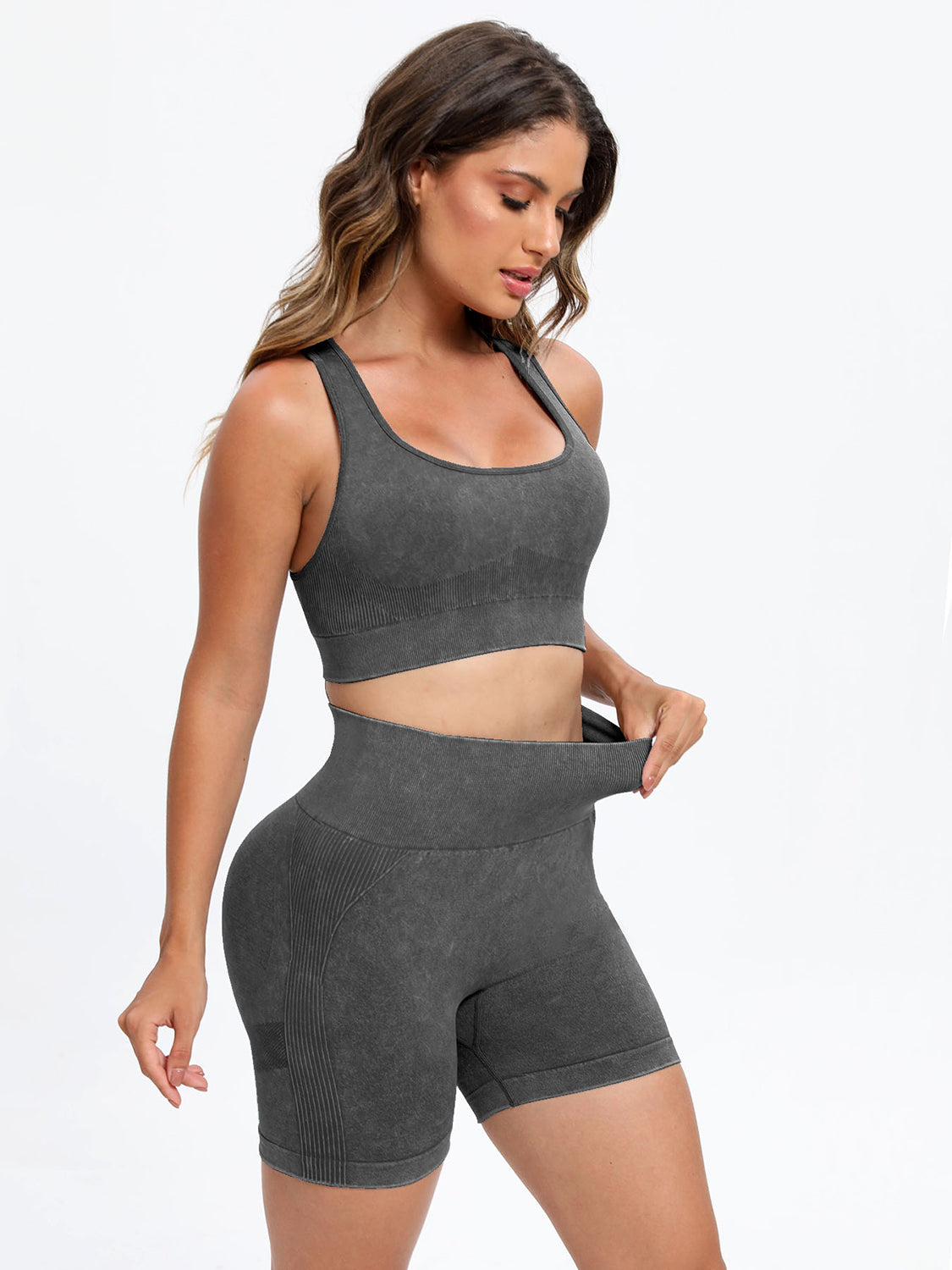 Blue Zone Planet | Scoop Neck Wide Strap Top and Shorts Active Set-TOPS / DRESSES-[Adult]-[Female]-Dark Gray-S-2022 Online Blue Zone Planet