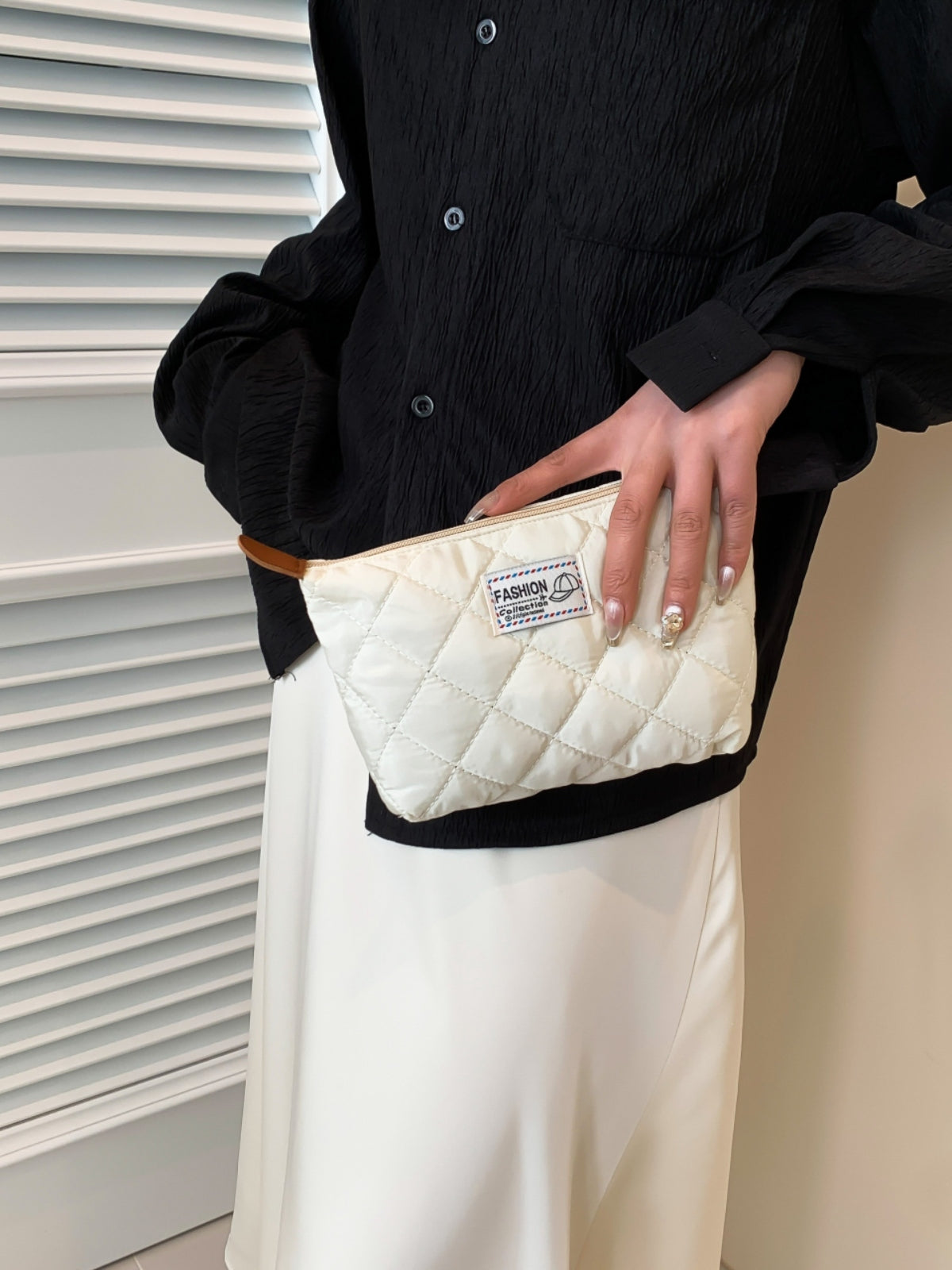 Solid Quilted Clutch with Zipper-HANDBAGS-[Adult]-[Female]-2022 Online Blue Zone Planet