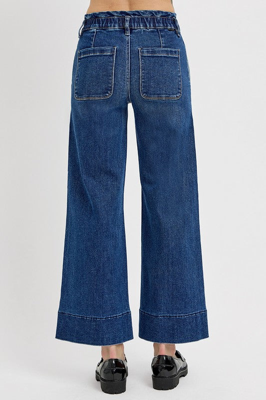 RISEN Elastic Band Wide Leg Jeans-BOTTOMS SIZES SMALL MEDIUM LARGE-[Adult]-[Female]-2022 Online Blue Zone Planet