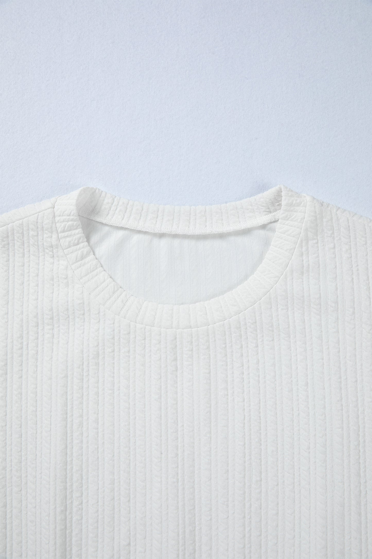 White Solid Color Textured Drop Shoulder Long Sleeve Peplum Top-Tops/Long Sleeve Tops-[Adult]-[Female]-2022 Online Blue Zone Planet