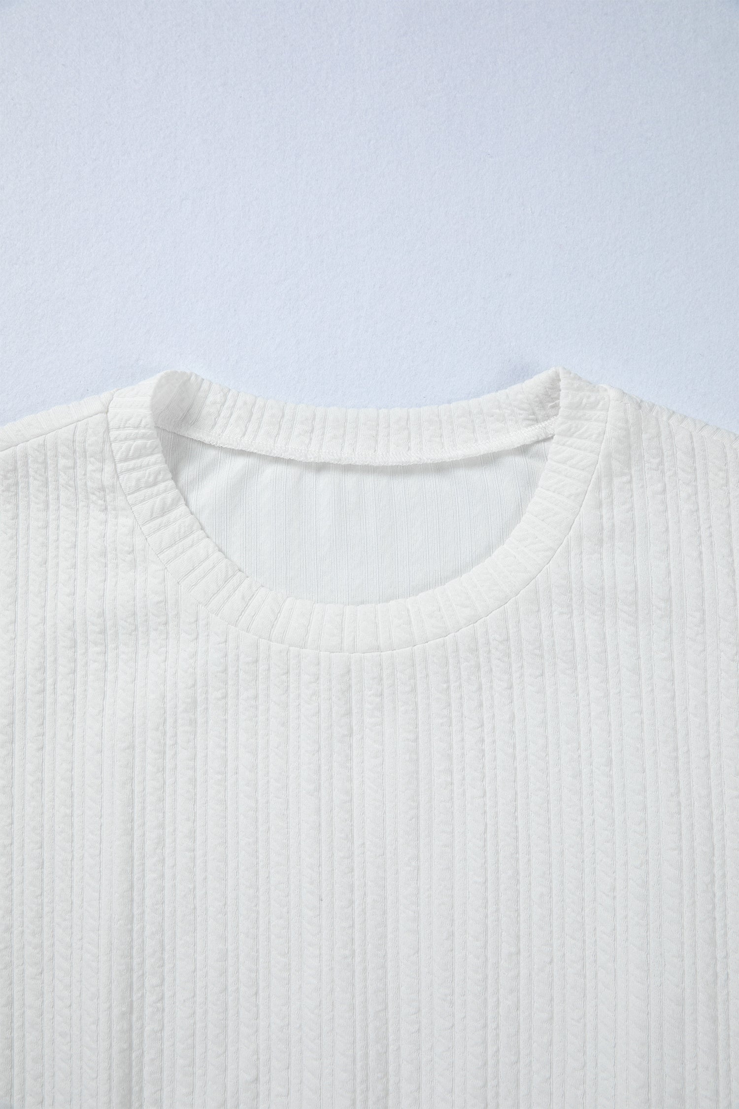 White Solid Color Textured Drop Shoulder Long Sleeve Peplum Top-Tops/Long Sleeve Tops-[Adult]-[Female]-2022 Online Blue Zone Planet