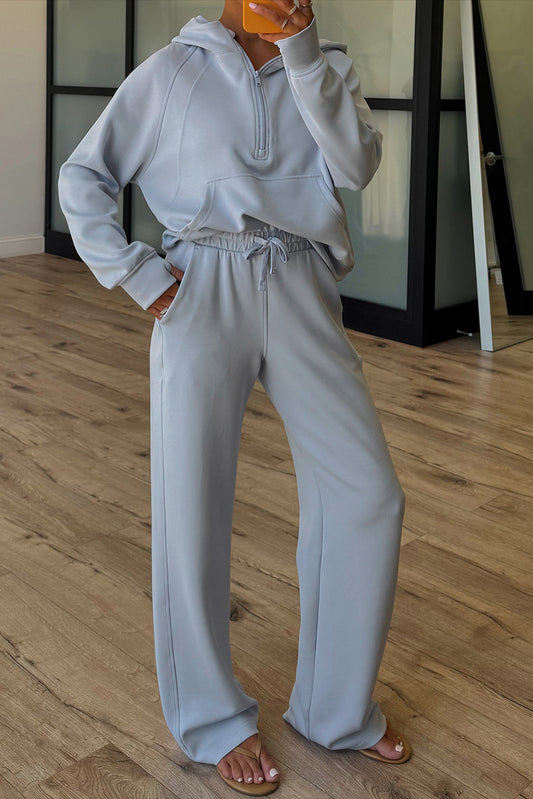 Beau Blue Half Zip Thumbhole Sleeve Hoodie Active Pants 2pcs Outfit-Tops / Dresses-[Adult]-[Female]-Beau Blue-S-2022 Online Blue Zone Planet
