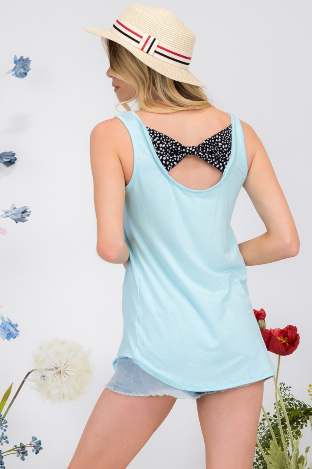 Celeste Full Size Back Contrast Bow Tie Tank-TOPS / DRESSES-[Adult]-[Female]-2022 Online Blue Zone Planet