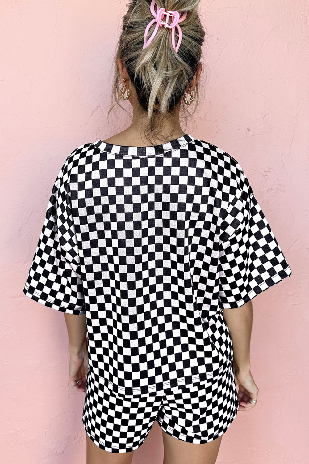 Black Checkered Top and Short Casual 2pcs Set-Loungewear & Sleepwear/Loungewear-[Adult]-[Female]-2022 Online Blue Zone Planet