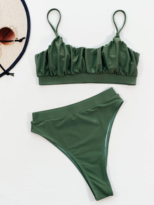 Blue Zone Planet | Adjustable Strap Ruched Two-Piece Swim Set-TOPS / DRESSES-[Adult]-[Female]-Army Green-S-2022 Online Blue Zone Planet