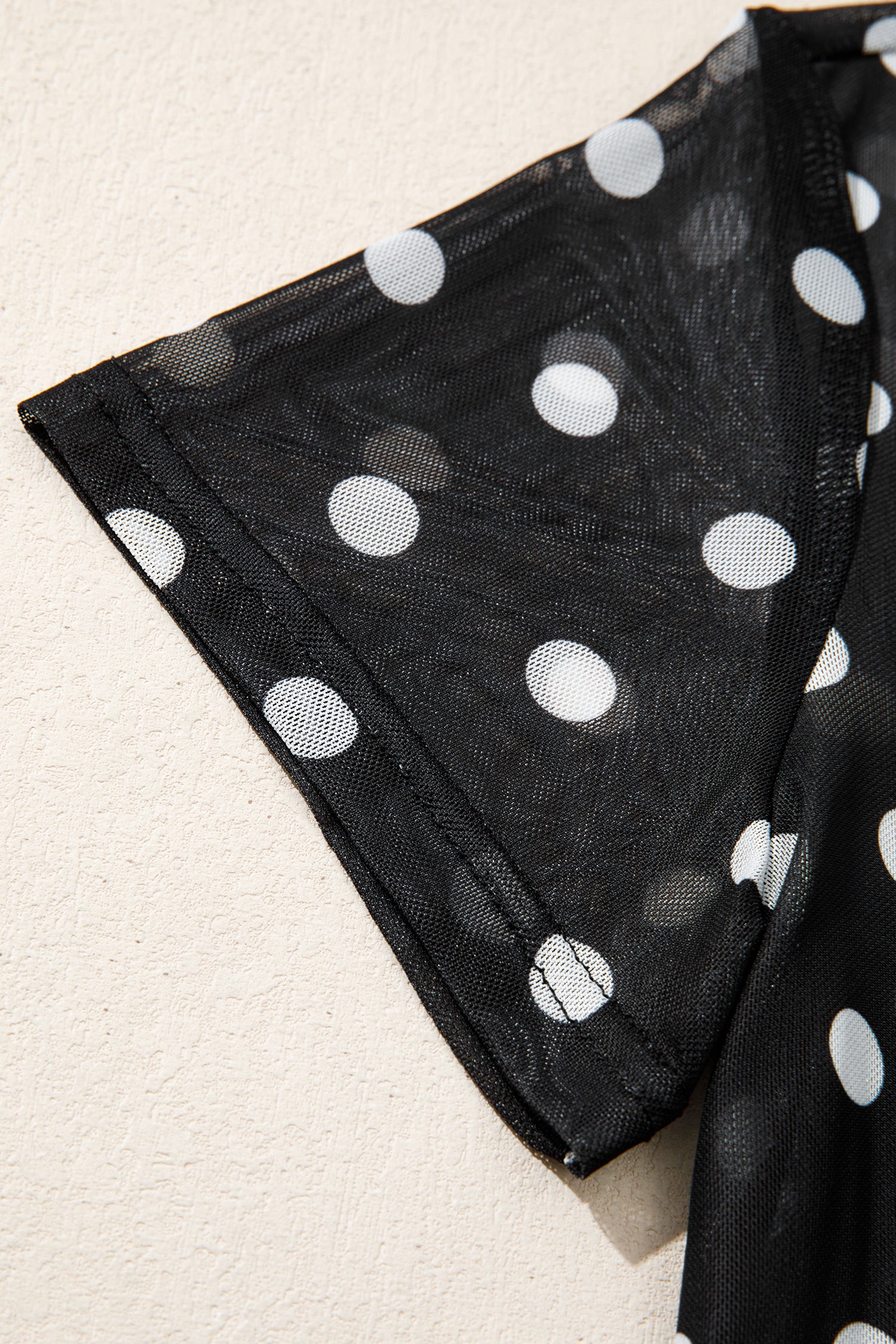 Black Polka Dot Printed High Neck Sheer Mesh Tee-Tops/Tops & Tees-[Adult]-[Female]-2022 Online Blue Zone Planet