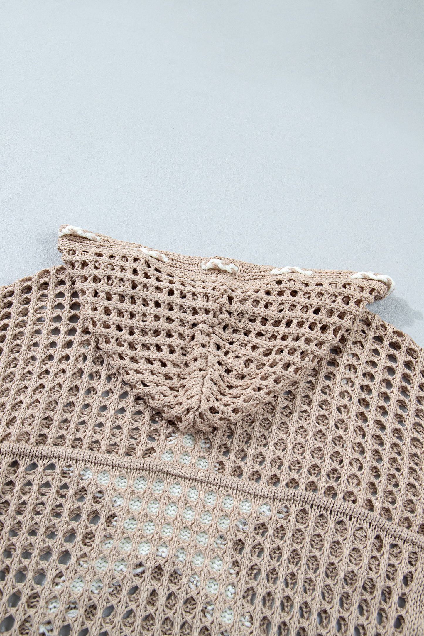 Sage Green Star Pattern Crochet Hooded Drawstring Sweater-TOPS / DRESSES-[Adult]-[Female]-2022 Online Blue Zone Planet