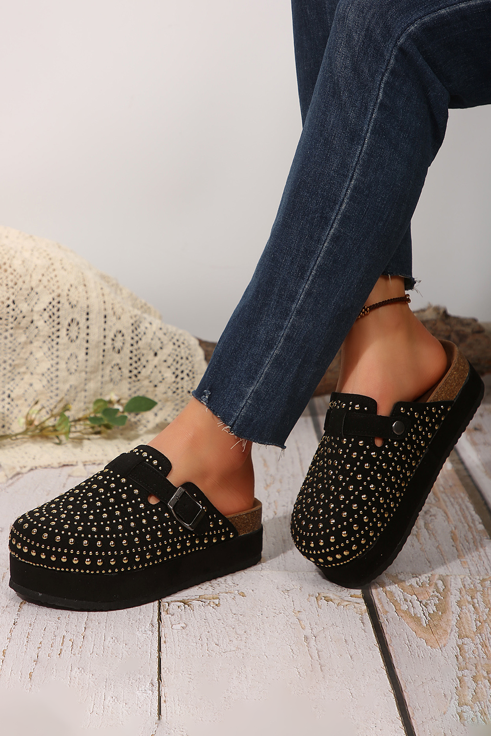 Parchment Vintage Studded Platform Slippers-Slides Shoes + Flip Flops-[Adult]-[Female]-2022 Online Blue Zone Planet