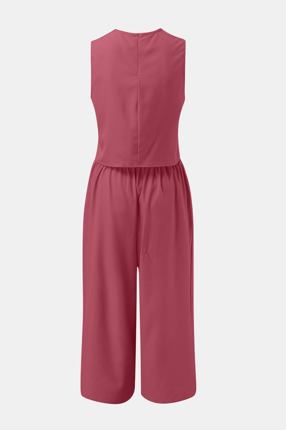 Round Neck Top and Wide Leg Pants Set-TOPS / DRESSES-[Adult]-[Female]-Hot Pink-S-2022 Online Blue Zone Planet