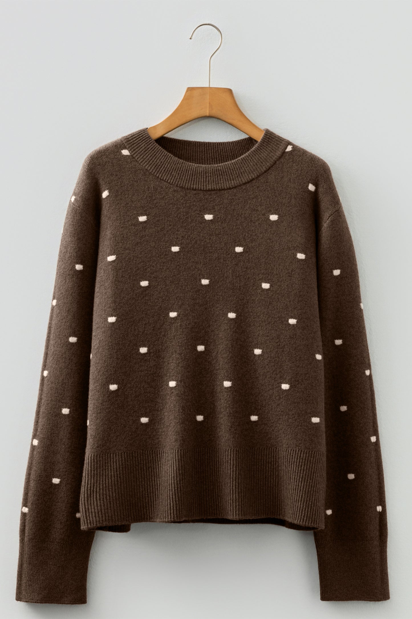 Coffee Dotted Print Ribbed Edge Knit Sweater-Sweaters & Cardigans/Sweaters-[Adult]-[Female]-2022 Online Blue Zone Planet
