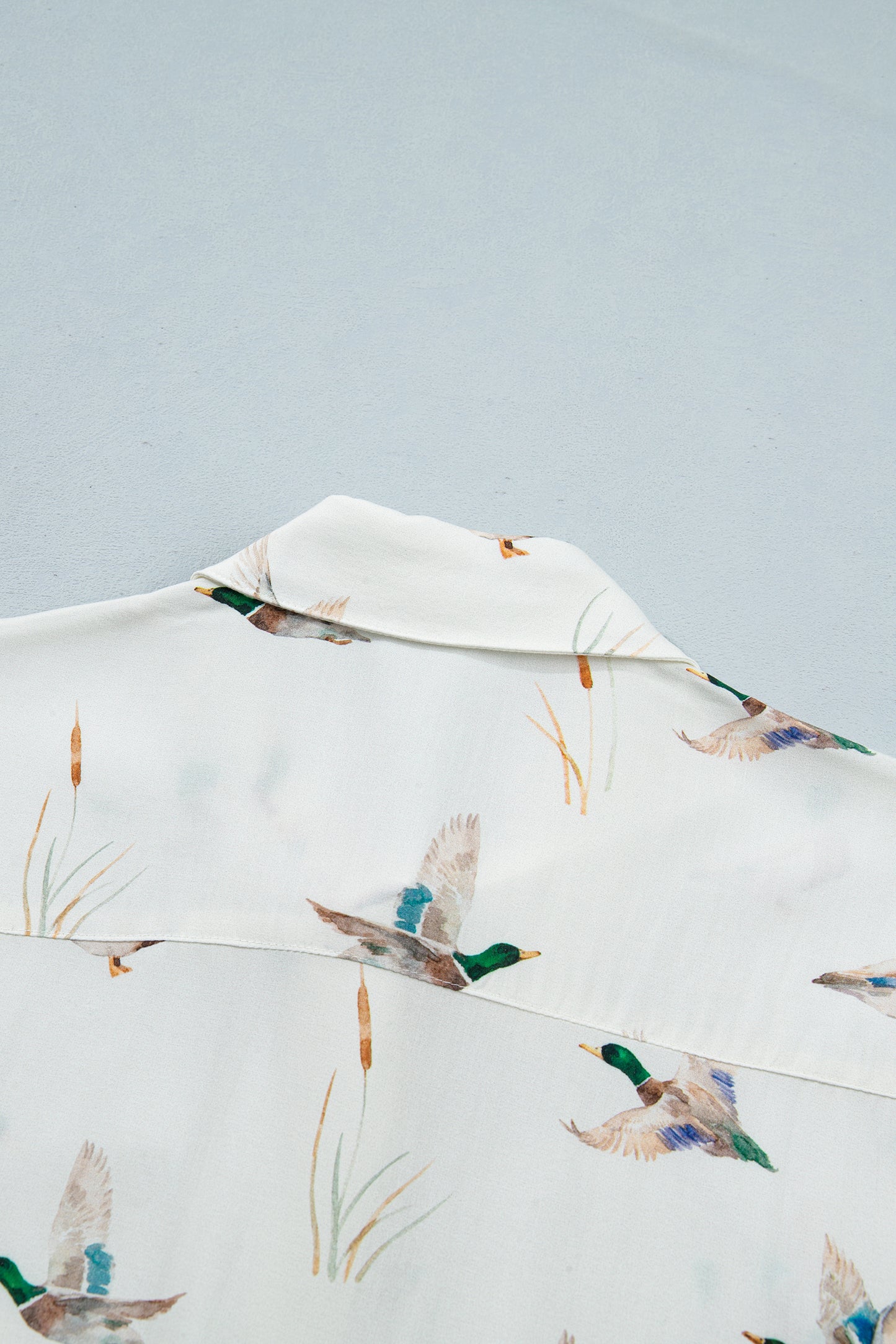 White Mallard Printed Button Flap Pocket Short Sleeve Shirt-Tops/Blouses & Shirts-[Adult]-[Female]-2022 Online Blue Zone Planet