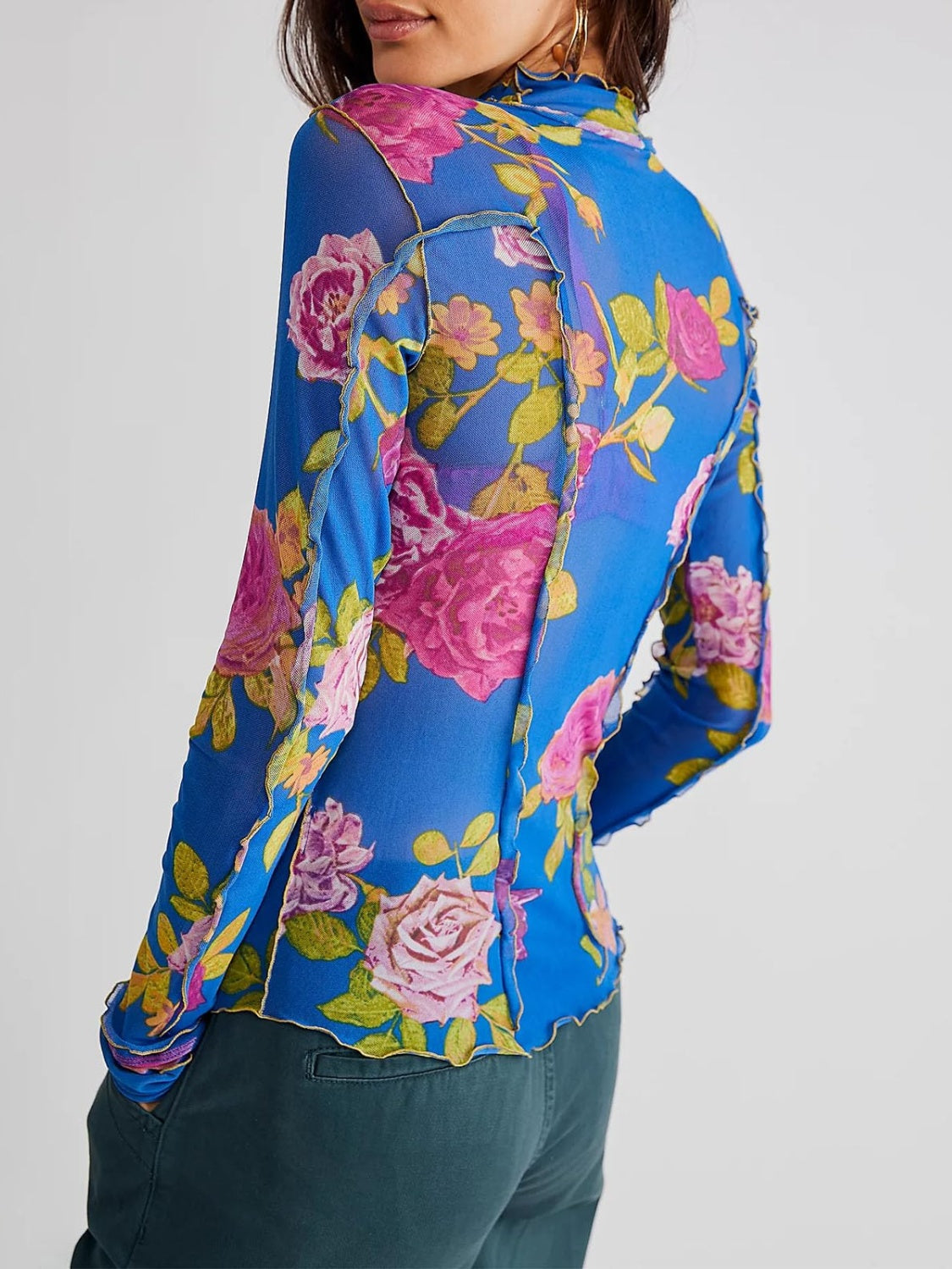 Floral Mock Neck Long Sleeve Top-TOPS / DRESSES-[Adult]-[Female]-2022 Online Blue Zone Planet