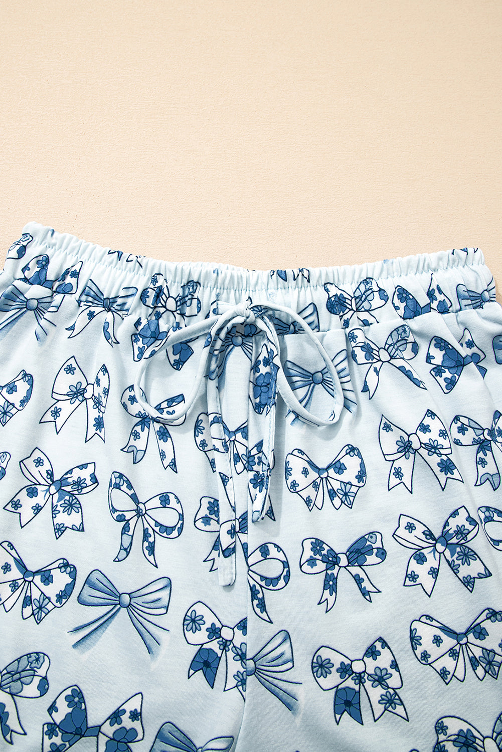 Sky Blue Bow Print Short Pajama Set-Loungewear & Sleepwear/Sleepwear-[Adult]-[Female]-2022 Online Blue Zone Planet