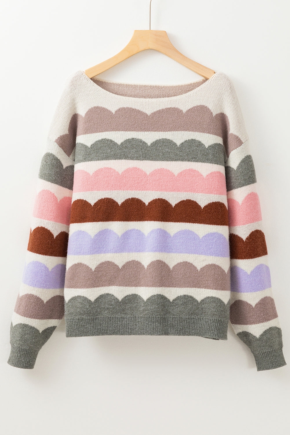 Yellow Wave Striped Balloon Sleeve Drop Shoulder Sweater-Sweaters-[Adult]-[Female]-2022 Online Blue Zone Planet