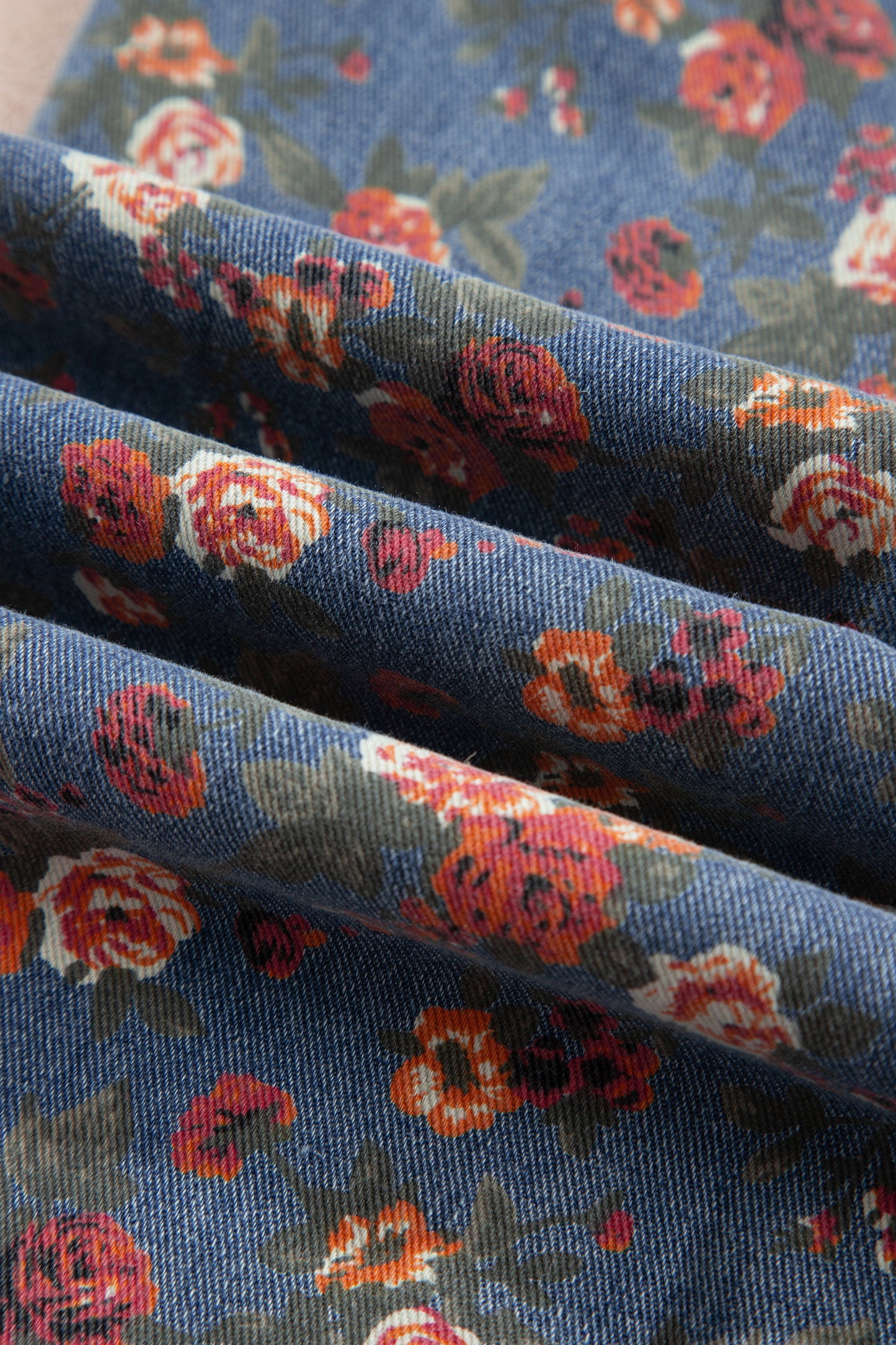 Beau Blue Retro Floral Print Elastic Waist Pocketed Barrel Jeans-Bottoms/Jeans-[Adult]-[Female]-2022 Online Blue Zone Planet