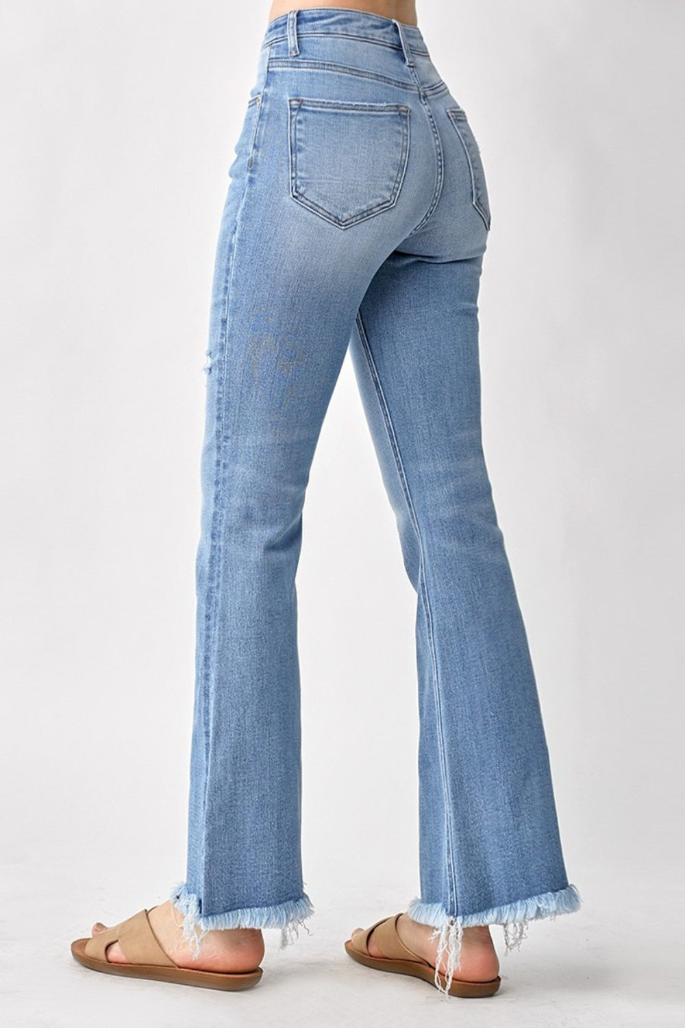 Blue Zone Planet | RISEN High Rise Frayed Hem Bootcut Jeans-BOTTOMS SIZES SMALL MEDIUM LARGE-[Adult]-[Female]-2022 Online Blue Zone Planet