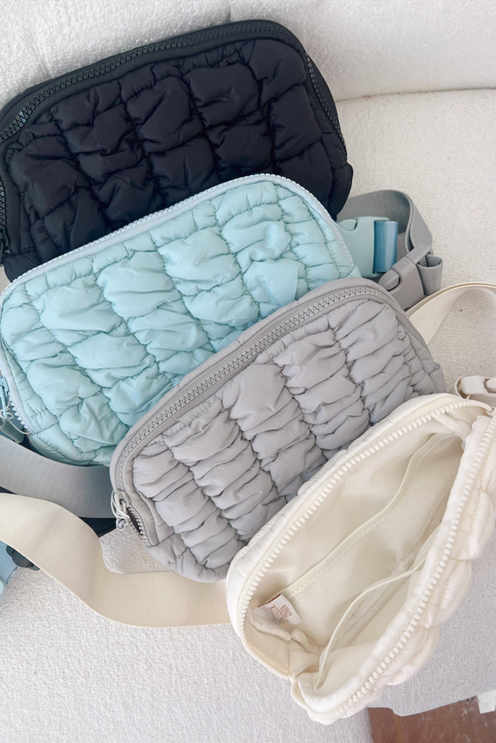 White Quilted Puffer Belt Zipper Crossbody Bags-Crossbody Bags-[Adult]-[Female]-2022 Online Blue Zone Planet