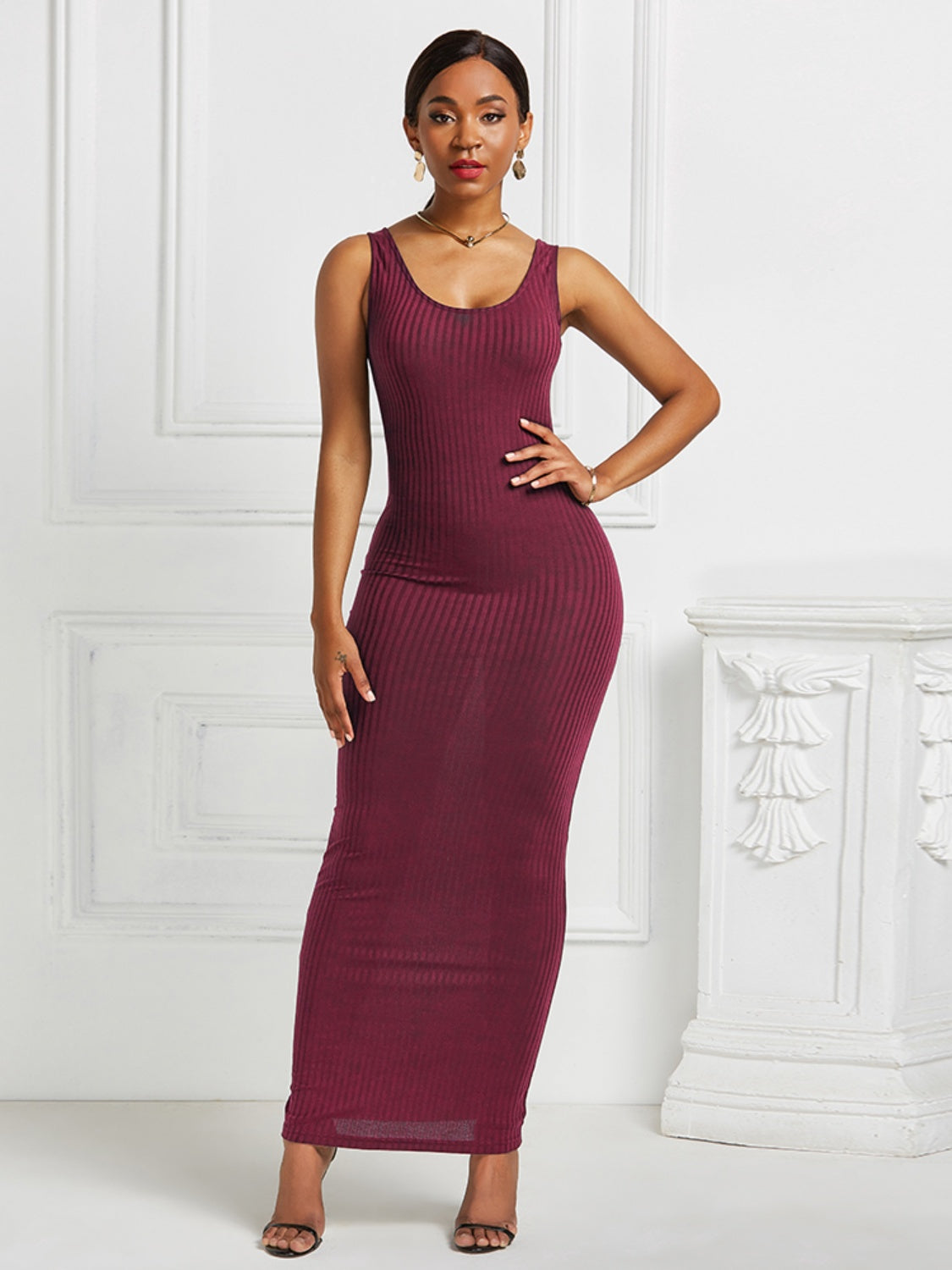 Scoop Neck Wide Strap Maxi Dress-TOPS / DRESSES-[Adult]-[Female]-Burgundy-S-2022 Online Blue Zone Planet