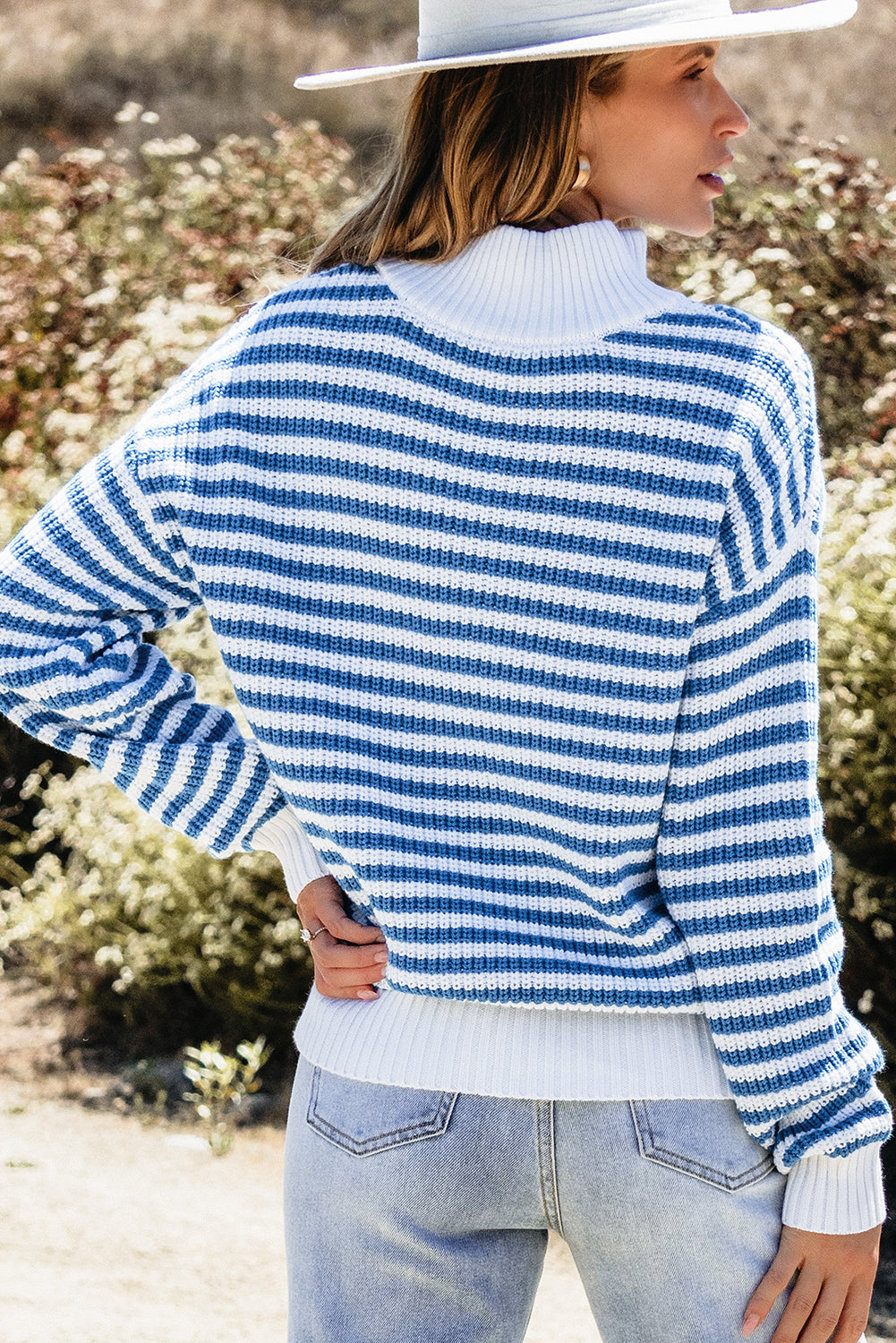 Blue Zone Planet | Black Stripe Zip up Collar Drop Shoulder Sweater-Sweaters & Cardigans/Sweaters-[Adult]-[Female]-2022 Online Blue Zone Planet