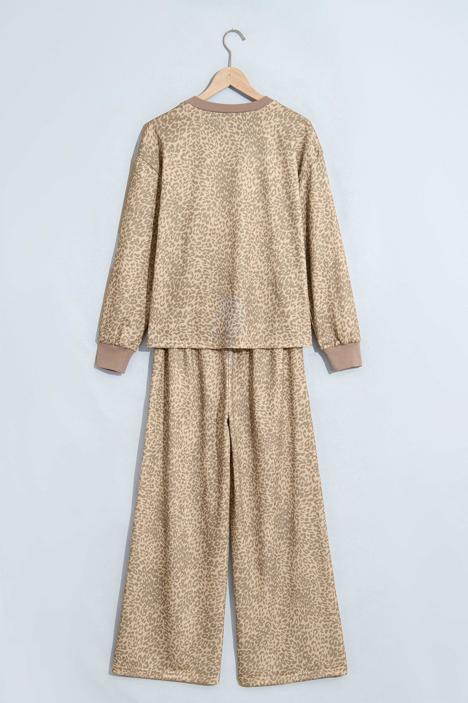 Khaki Leopard Star Print Long Sleeve Loose Casual Two Piece Pants Set-Two Piece Sets/Pant Sets-[Adult]-[Female]-2022 Online Blue Zone Planet
