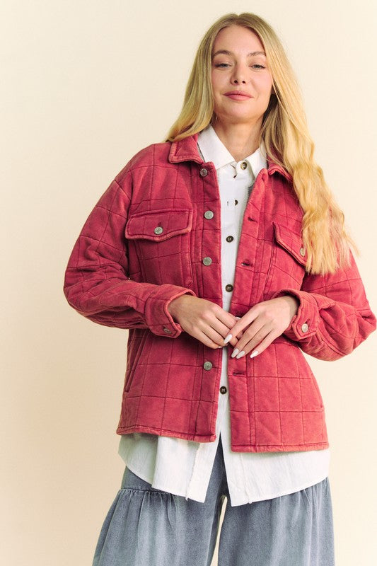 Davi & Dani Quilted Button Down Shacket with Chest Pockets-TOPS / DRESSES-[Adult]-[Female]-2022 Online Blue Zone Planet