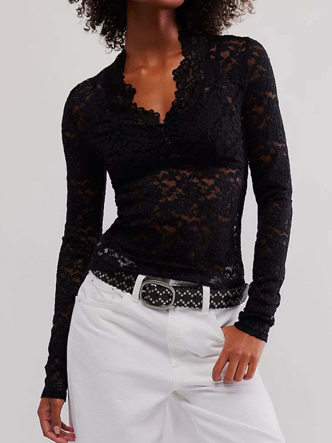 V-Neck Long Sleeve Lace Top-TOPS / DRESSES-[Adult]-[Female]-2022 Online Blue Zone Planet