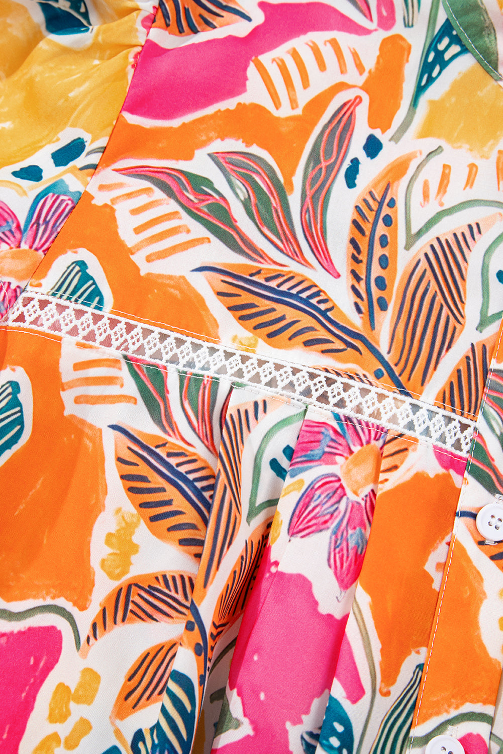 Rose Tropical Vacation Vibe Printed Button Up Short Sleeve Shirt-Tops/Blouses & Shirts-[Adult]-[Female]-2022 Online Blue Zone Planet