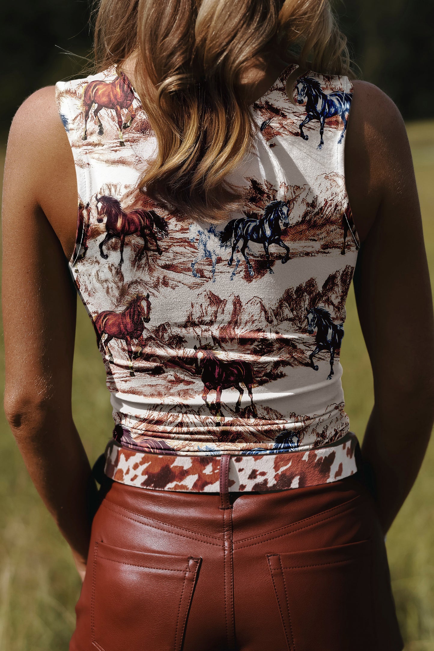 Brown Horse Hat Western Slim Tank Top-Tops/Tank Tops-[Adult]-[Female]-2022 Online Blue Zone Planet