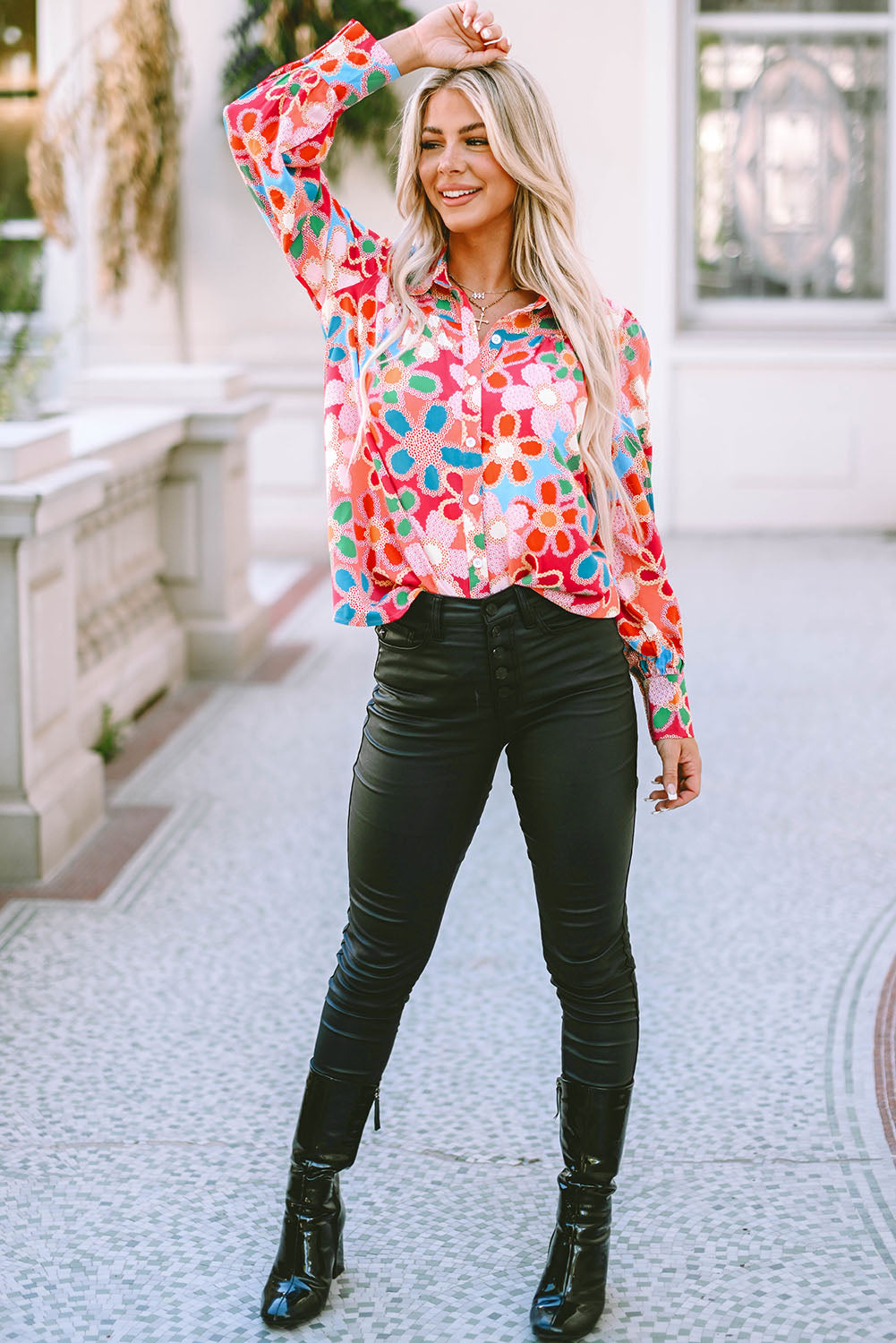 Multicolor Floral Print Bubble Sleeve Shirt-Sale (50% OFF)/30% OFF-[Adult]-[Female]-2022 Online Blue Zone Planet