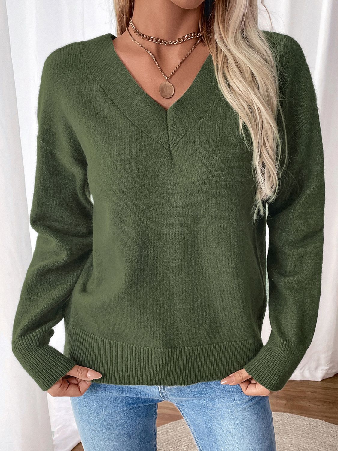 Perfee Twisted V-Neck Long Sleeve Sweatshirt-TOPS / DRESSES-[Adult]-[Female]-2022 Online Blue Zone Planet