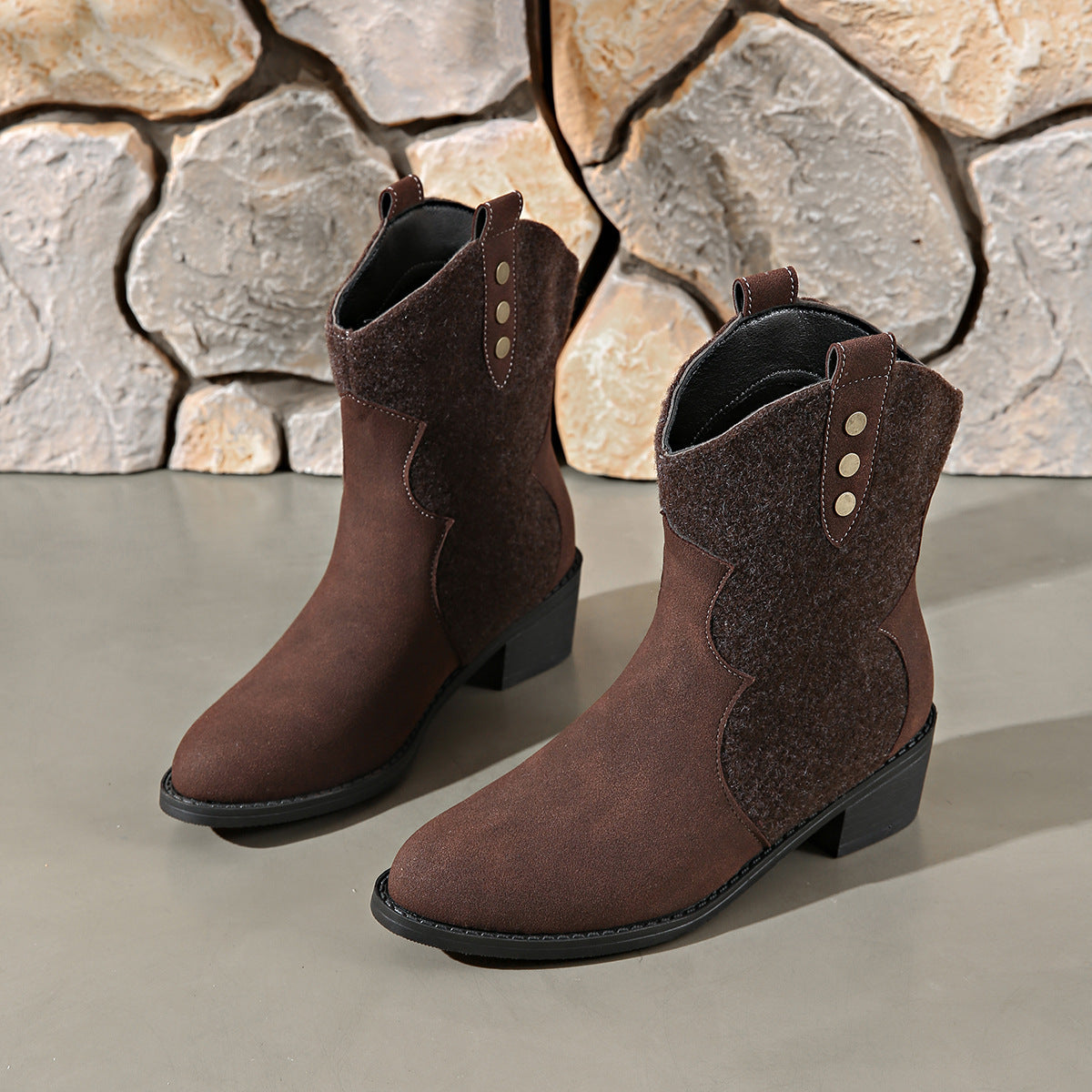 Blue Zone Planet | Suede Point Toe Block Heel Boots-BOOTS-[Adult]-[Female]-Brown-36(US5)-2022 Online Blue Zone Planet