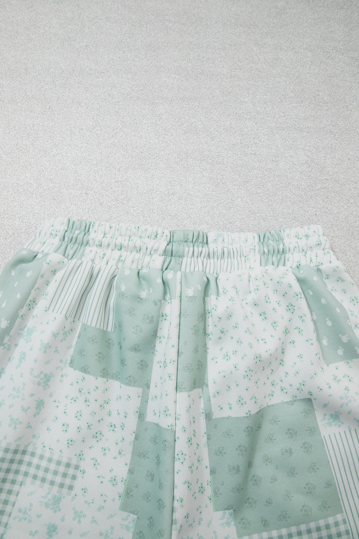 Green Patchwork Floral Print Drop Shoulder Baggy Pullover Drawstring Shorts Set-Two Piece Sets/Short Sets-[Adult]-[Female]-2022 Online Blue Zone Planet