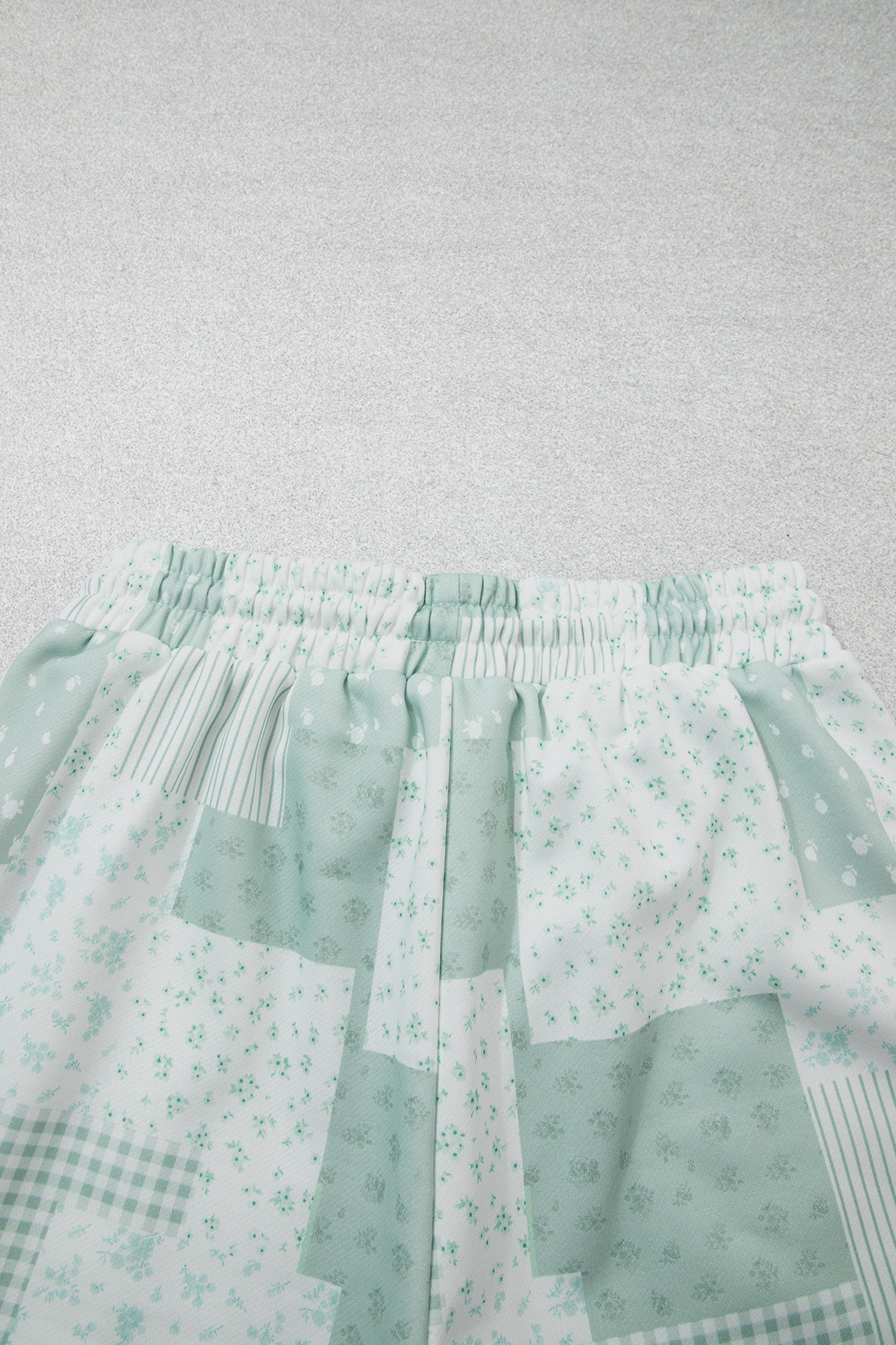 Green Patchwork Floral Print Drop Shoulder Baggy Pullover Drawstring Shorts Set-Two Piece Sets/Short Sets-[Adult]-[Female]-2022 Online Blue Zone Planet