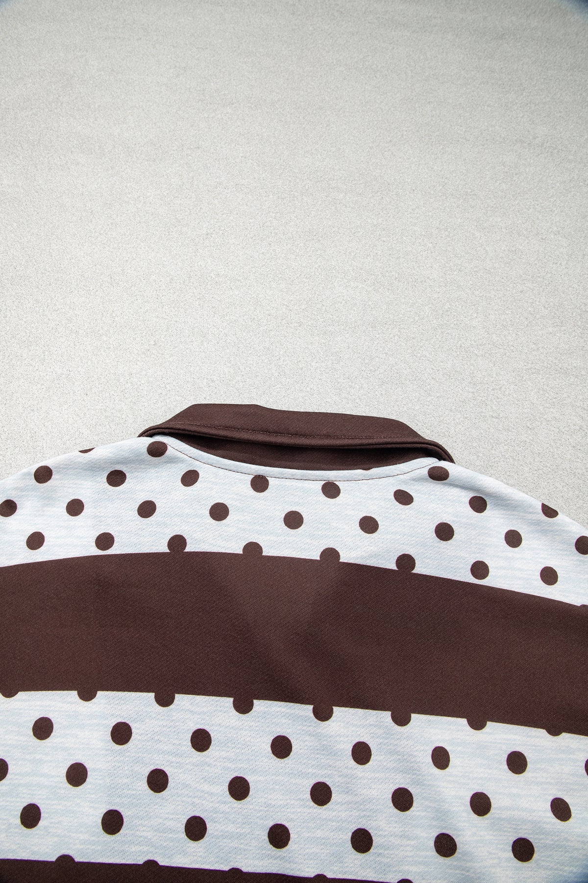 Brown Stripe Patchwork Polka Dot Accent Quarter Zip Long Sleeve Top-Tops/Long Sleeve Tops-[Adult]-[Female]-2022 Online Blue Zone Planet
