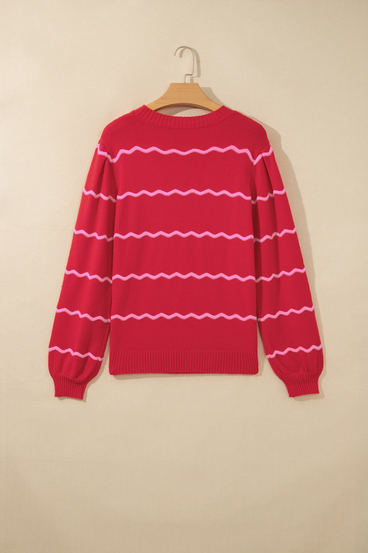 Red Stripe Striped Round Neck Long Sleeve Shift Pullover Sweater-TOPS / DRESSES-[Adult]-[Female]-2022 Online Blue Zone Planet