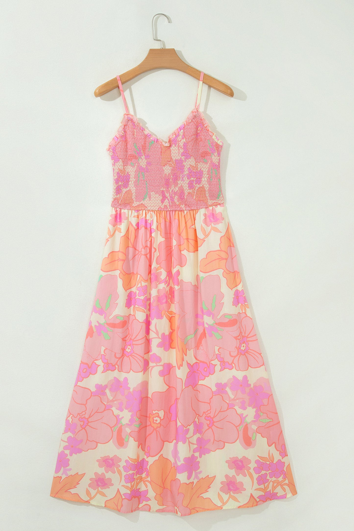 Tina's Pink Spaghetti Straps Floral Shirred High Waist Dress-TOPS / DRESSES-[Adult]-[Female]-2022 Online Blue Zone Planet