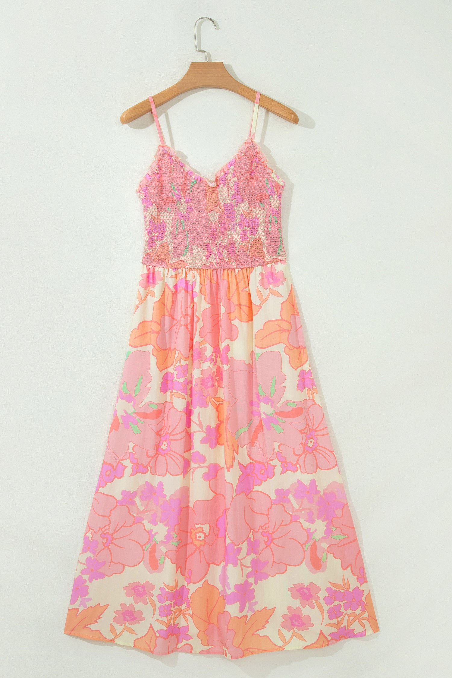 Tina's Pink Spaghetti Straps Floral Shirred High Waist Dress-TOPS / DRESSES-[Adult]-[Female]-2022 Online Blue Zone Planet