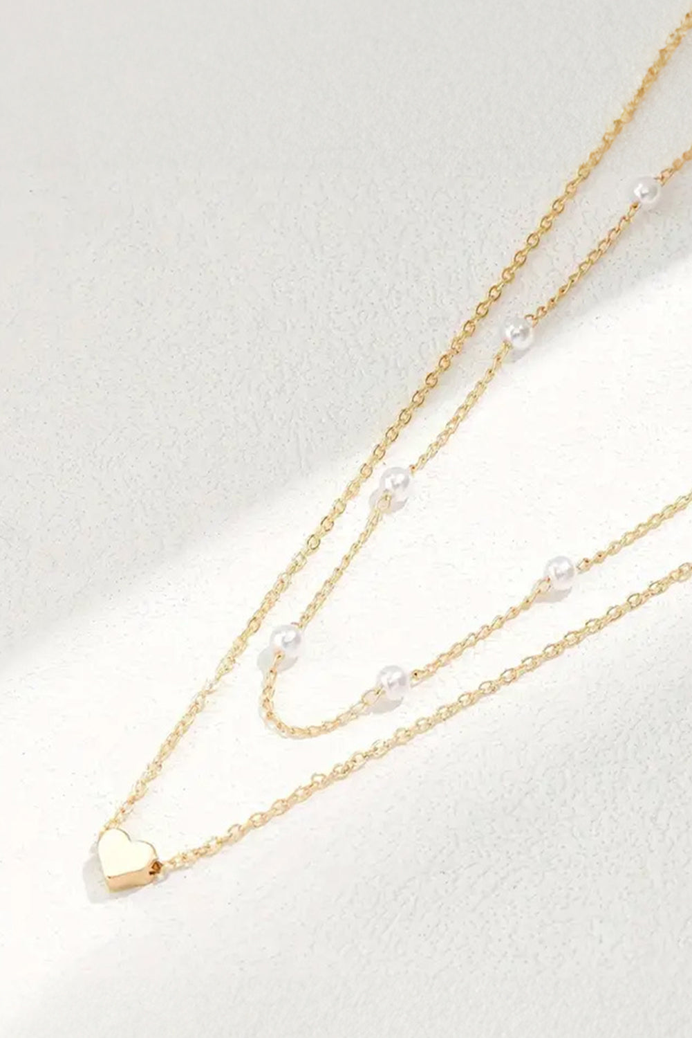 Gold Plated Heart and Pearl Detail 2pcs Layered Necklace-Accessories/Jewelry-[Adult]-[Female]-2022 Online Blue Zone Planet